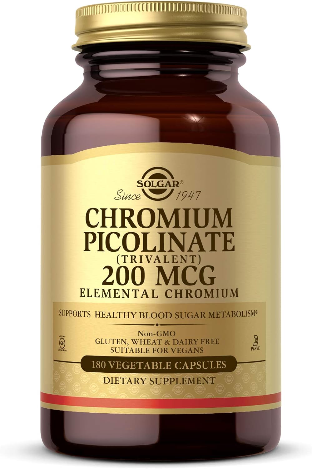 Solgar Chromium Picolinate 200 mcg, 180 Vegetable Capsules – Supports Healthy Blood Sugar Metabolism – Non-GMO, Vegan, Gluten Free, Dairy Free, Kosher – 180 Servings