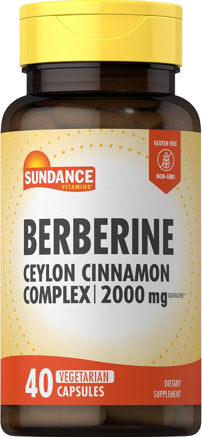Sundance Berberine with Ceylon Cinnamon | 2000mg | 40 Vegetarian Capsules | Vegetarian, Non-GMO & Gluten Free Supplement