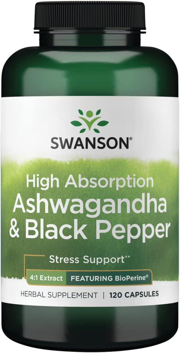 Swanson High Absorption Ashwagandha & Black Pepper – Featuring Bioperine 120 Caps