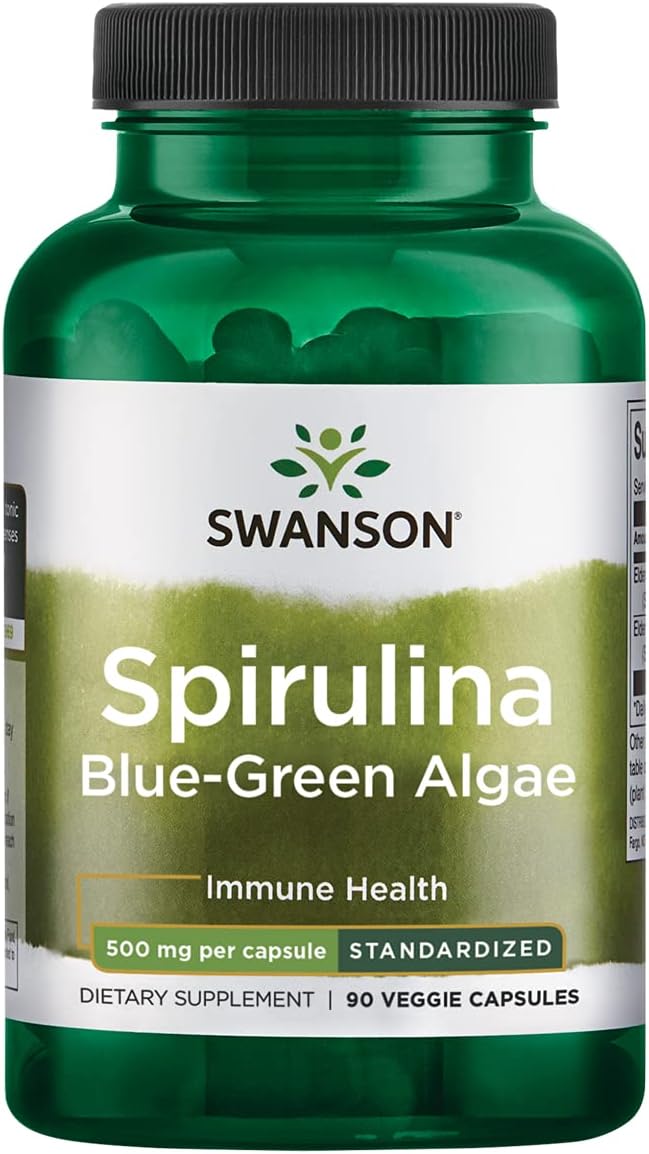 Swanson Std Spirulina Blue-Green Algae 10% Phycocyanin 500 Milligrams 90 Veg Capsules