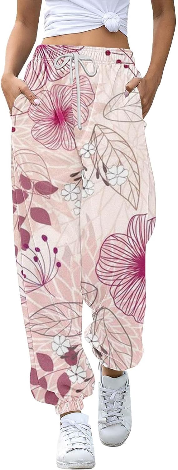 Sweatpants for Women’s Floral Printed Baggy Lounge Pants Casual Cinch Bottom Pants High Waisted Sweat Jogger Pants