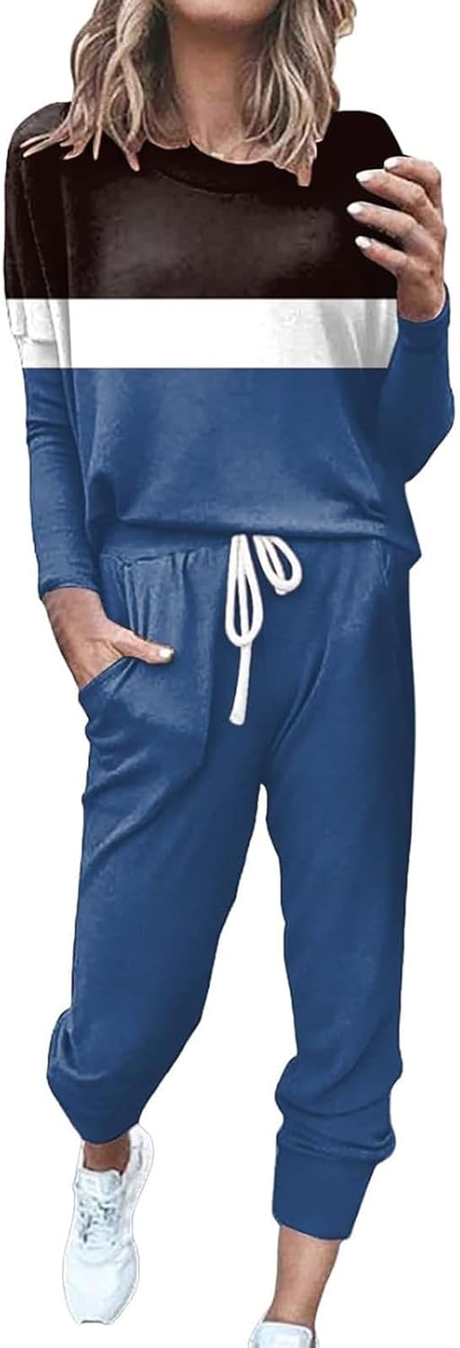 Sweatsuit for Women 2 Piece Outfits Crewneck Sweatshirts Pullover Top Baggy Fall Sweatpants High Waisted Pants Set Tracksuit