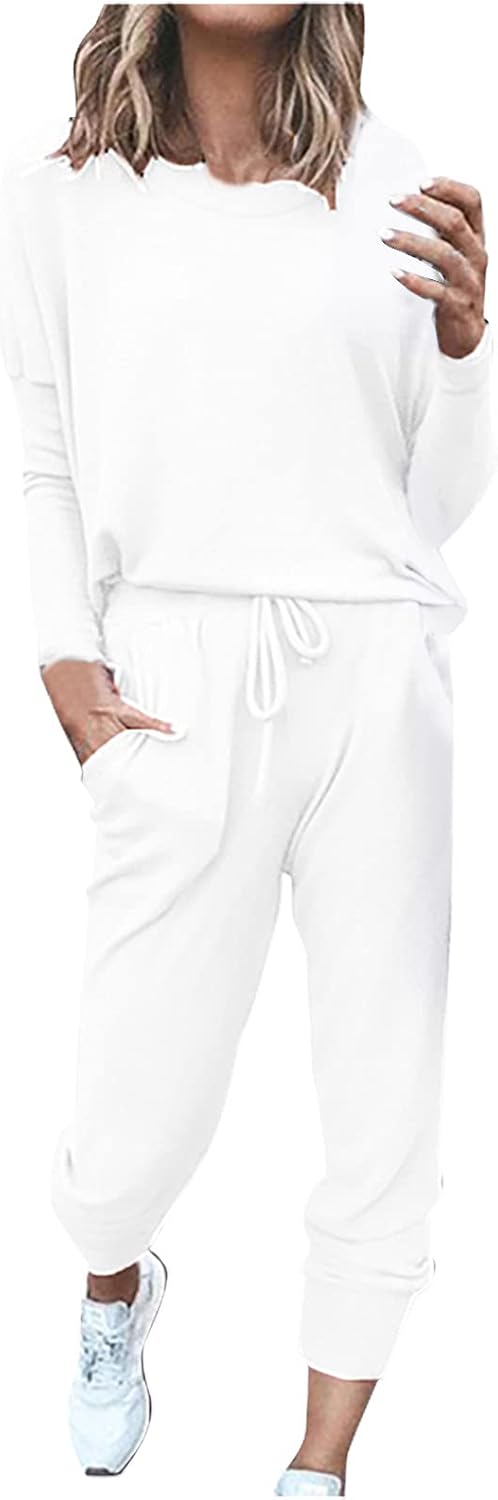 Sweatsuits Women 2 Piece Outfit Crewneck Long Sleeve Track Suits Workout Drawstring Jogger Sets 2024 Fall Lounge Sets