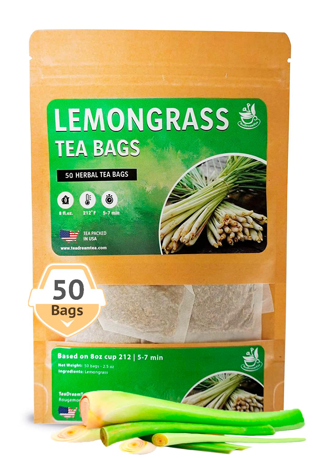 TeaDreamTea Lemongrass Tea Bags – Supports Healthy Digestion – Premium Quality Herbal Tea – Caffeine Free Tea – Enjoy It Hot Or Cold Bulk Tea Bags