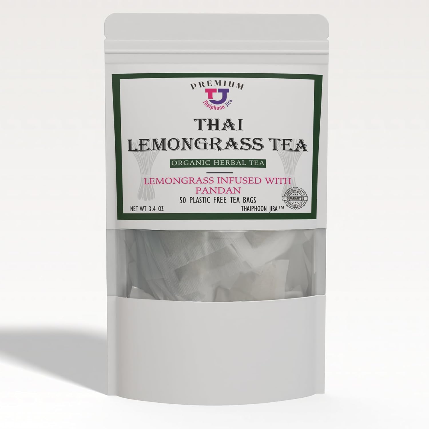 Thai Lemongrass Tea – 50 Refreshing Lemon Grass Tea Bags Infused with Aromatic Pandan, Organic Caffeine Free Tea, Perfect for Ice Tea & Hot Tea. Vegan-Friendly, Zero Sugar Drinks- Ideal for Tea Gifts