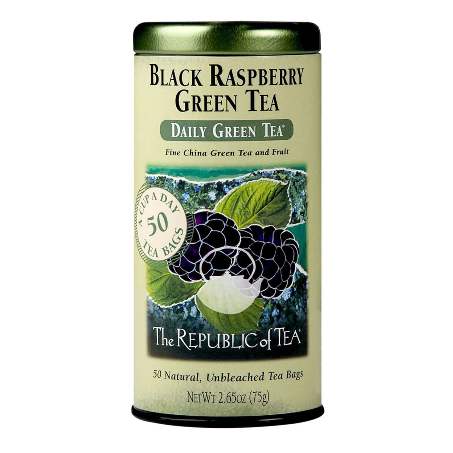 The Republic of Tea – Black Raspberry Green Tea, 50 Tea Bags, Tin | Flavored Berry Tea | Caffeinated