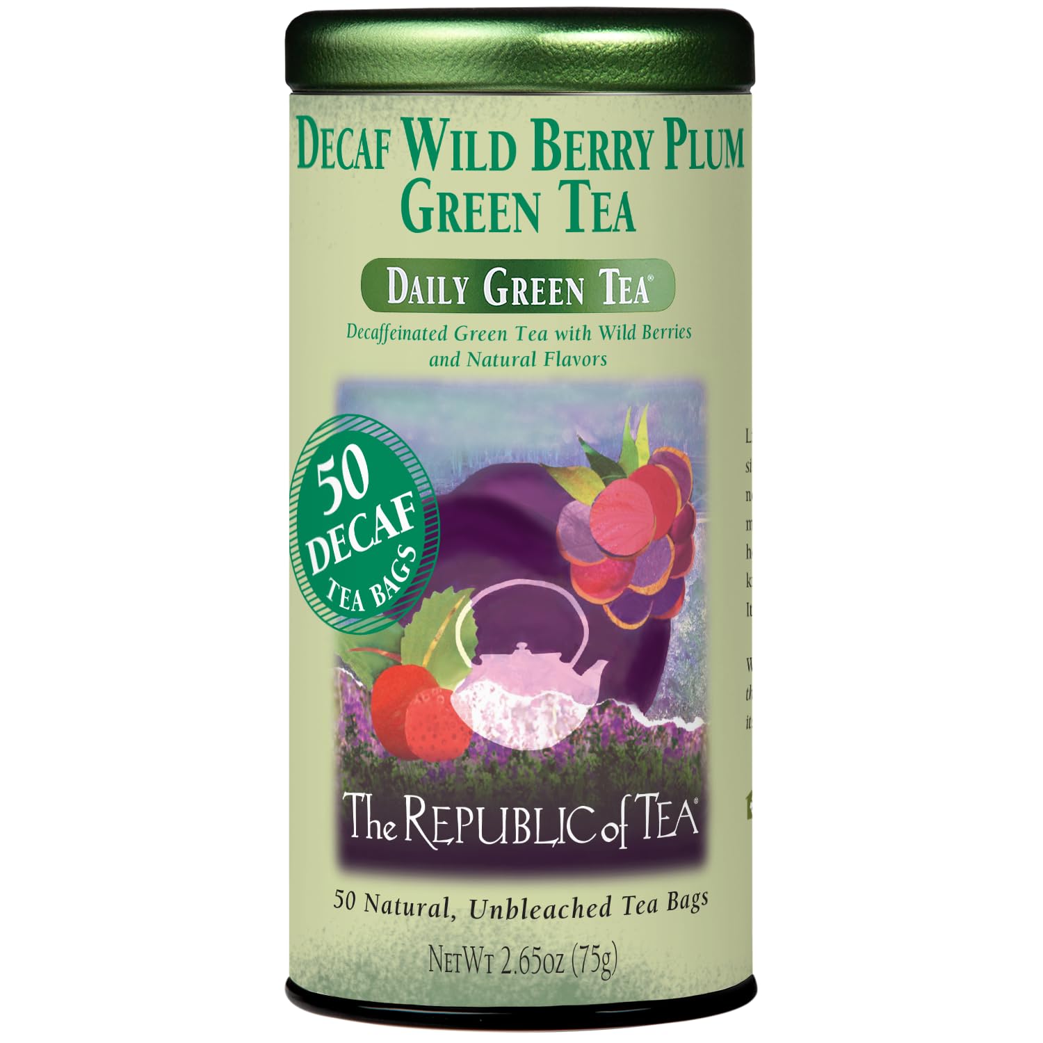 The Republic of Tea – Decaf Wild Berry Plum Green Tea, 50 Tea Bags, Tin | Fruit Tea | Decaffeinated