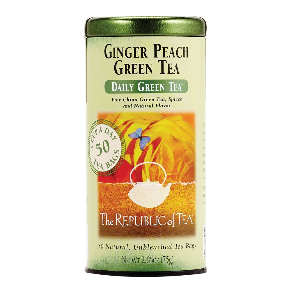 The Republic of Tea – Ginger Peach Green Tea, 50 Tea Bags, Tin | Flavored Fruit Tea | Caffeinated
