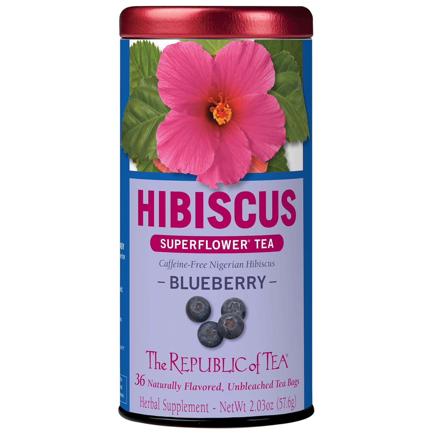 The Republic of Tea, Hibiscus Blueberry Superflower Herbal Tea, 36 Tea Bag Tin