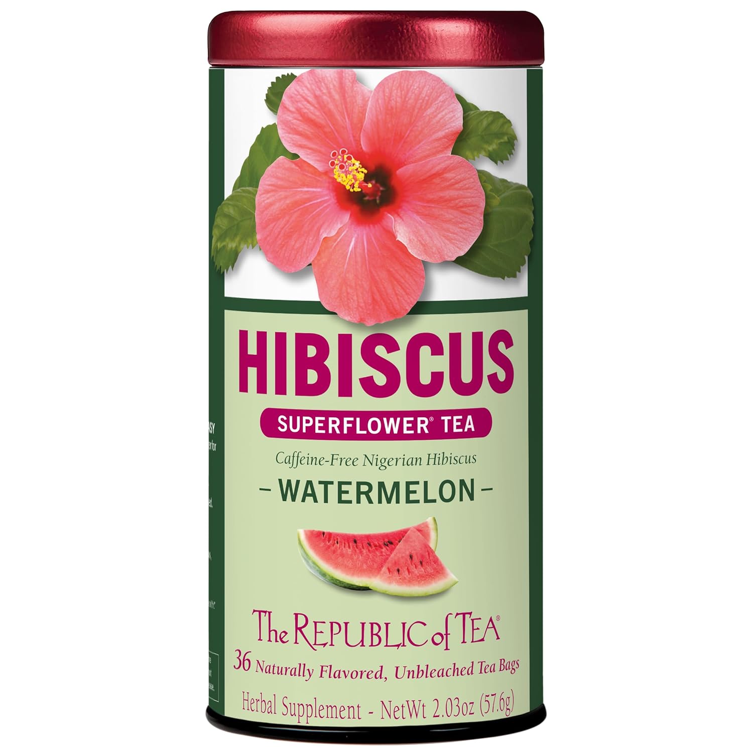The Republic of Tea Hibiscus Watermelon Superflower Herbal Tea, 36 Tea Bags, Citrus Berry Flavored Tea