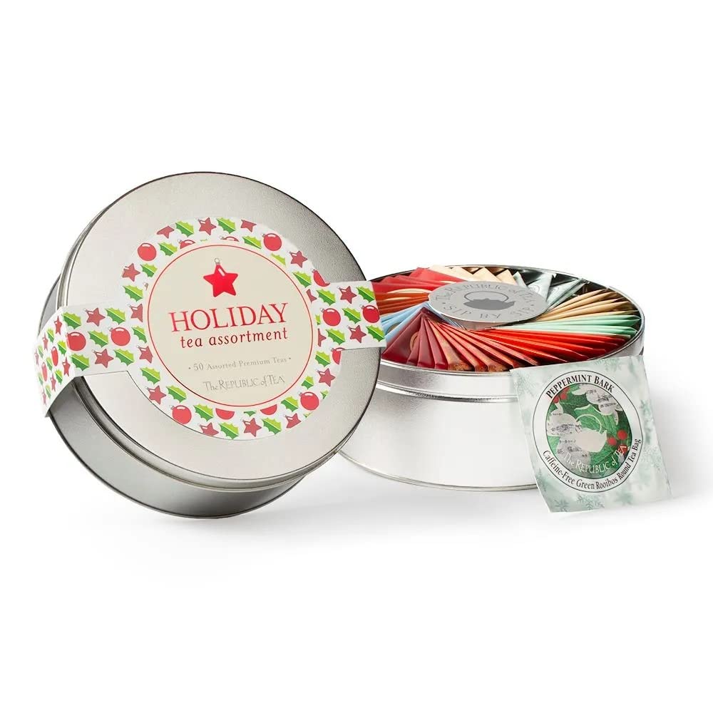 The Republic of Tea – Holiday Tea Assortment Gift Tin – 50 Tea Bag Samples
