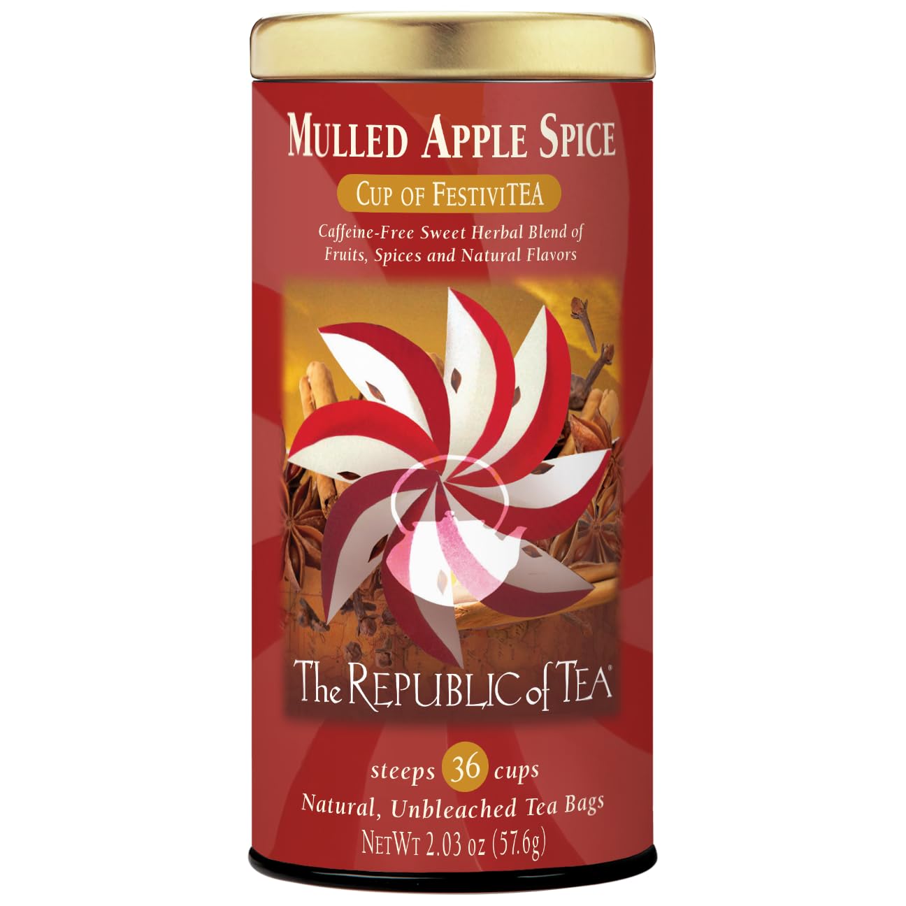 The Republic of Tea – Mulled Apple Spice Herbal Tea Tin, 36 Tea Bags, Naturally Caffeine Free