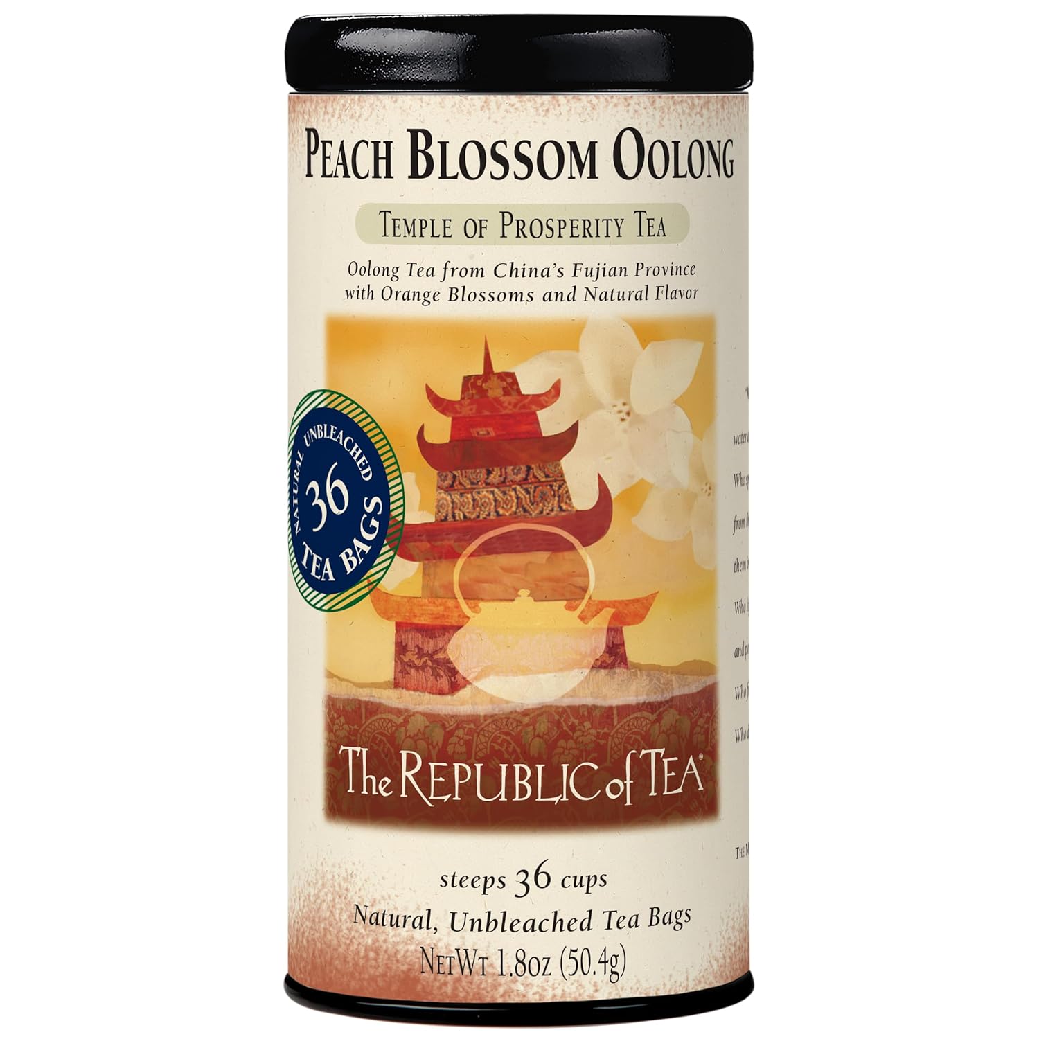 The Republic of Tea – Peach Blossom Oolong Tea, 1.8 oz Tin, 36 Tea Bags | Caffeinated Tea | Milk Tea