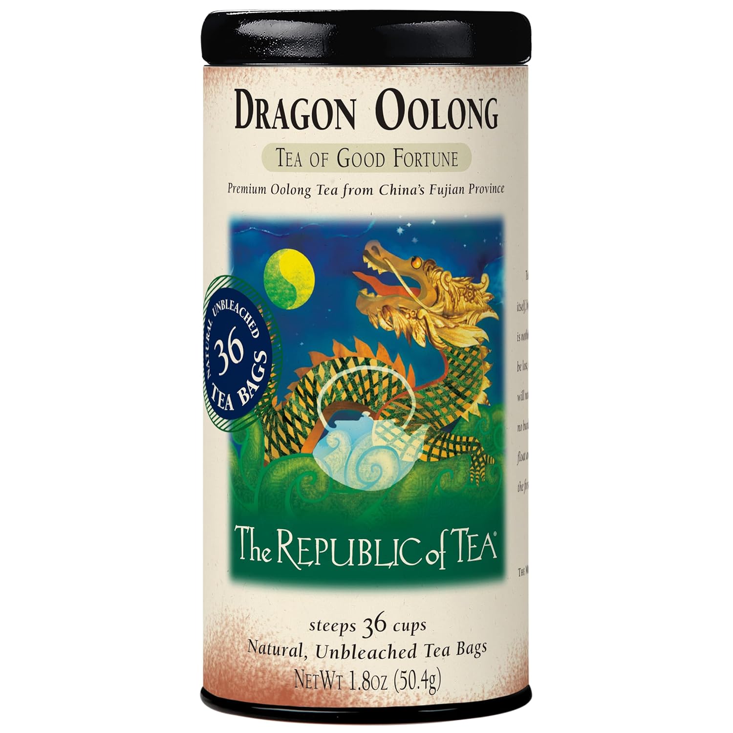 The Republic of Tea — Dragon Oolong Tea Tin, 36 Tea Bags, Naturally Caffeinated