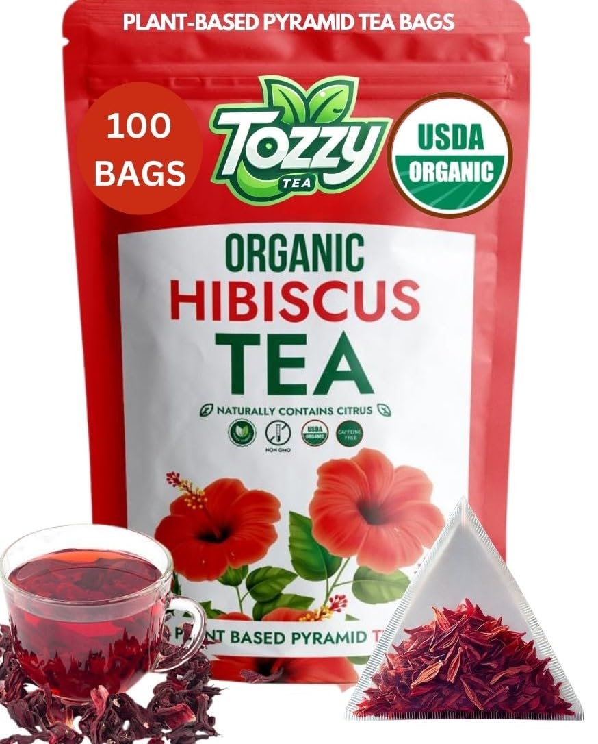 Tozzy USDA Organic Hibiscus Tea – 100 Count (Pyramid Tea Bags) | Pure Plant-Based Ingredients | Eco-Conscious Packaging