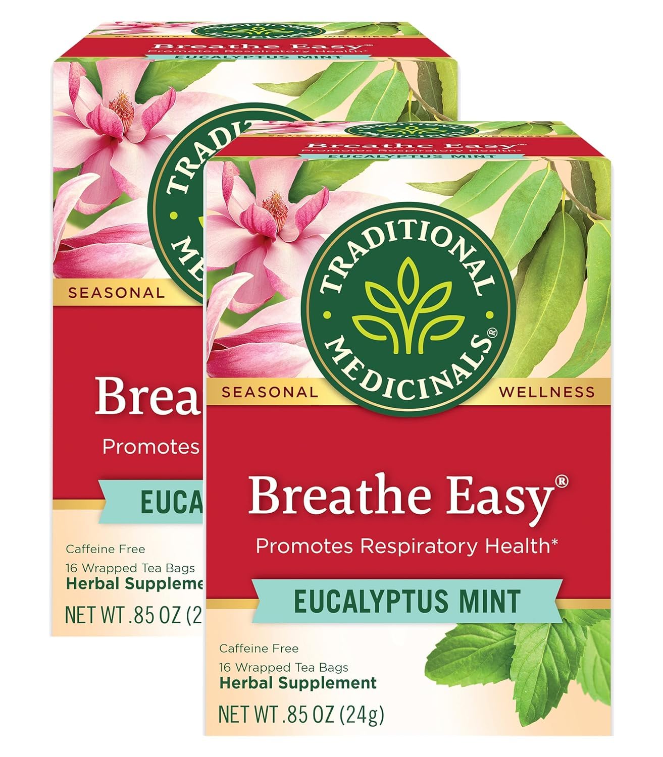 Traditional Medicinals Breathe Easy Eucalyptus Mint Herbal Tea, Promotes Respiratory Health, (Pack of 4) – 64 Tea Bags Total