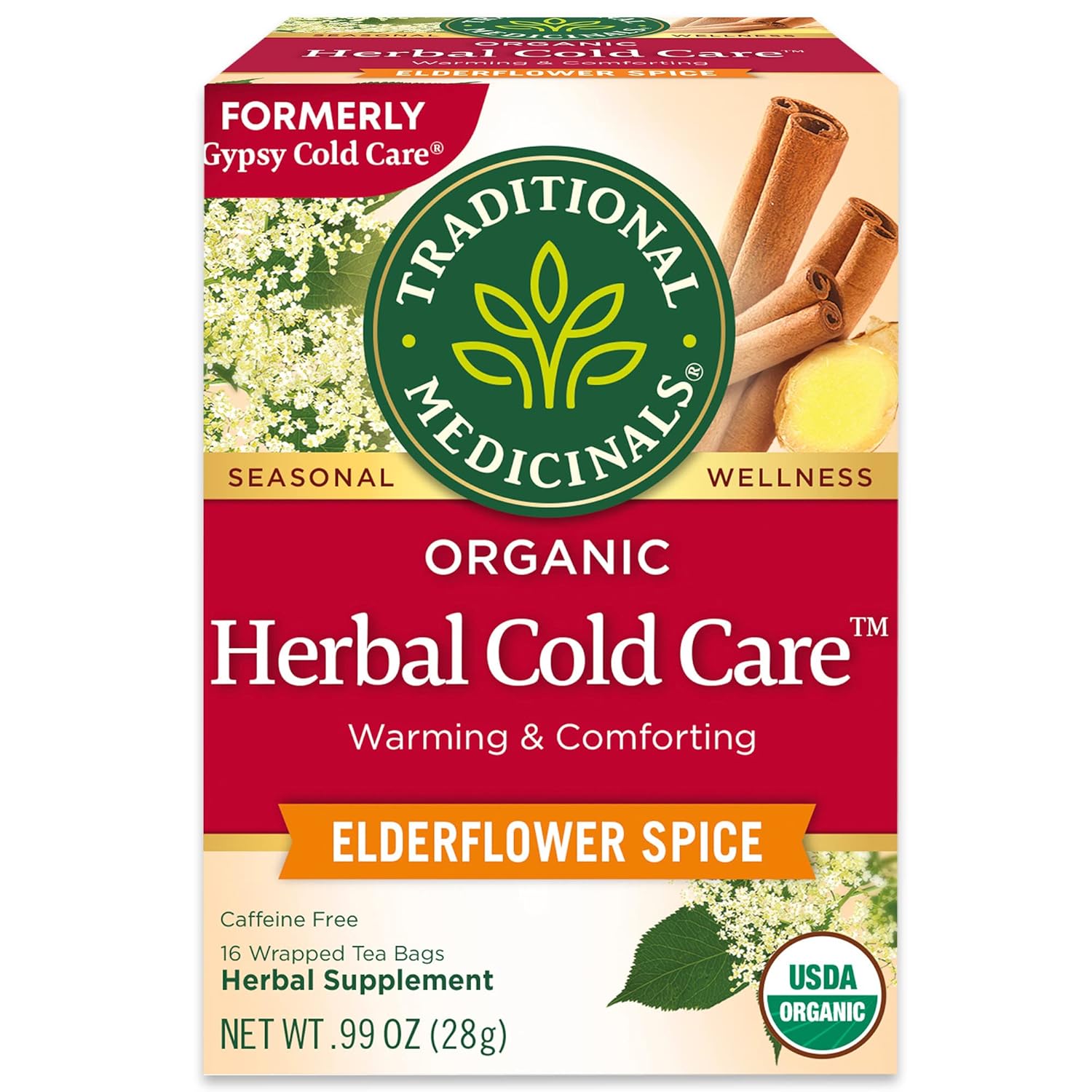 Traditional Medicinals Gypsy Cold Care Seasonal Tea with Elderflower Spice, 16 Tea Bags(Pack of 6)