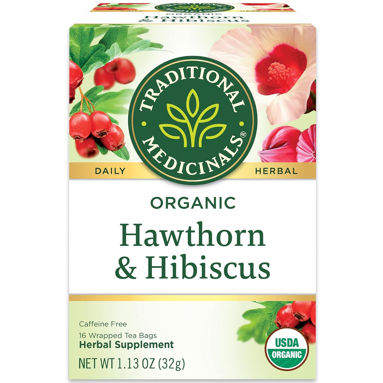 Traditional Medicinals Organic Hawthorn & Hibiscus Herbal Tea, Promotes Heart Health, (Pack of 1) – 16 Tea Bags