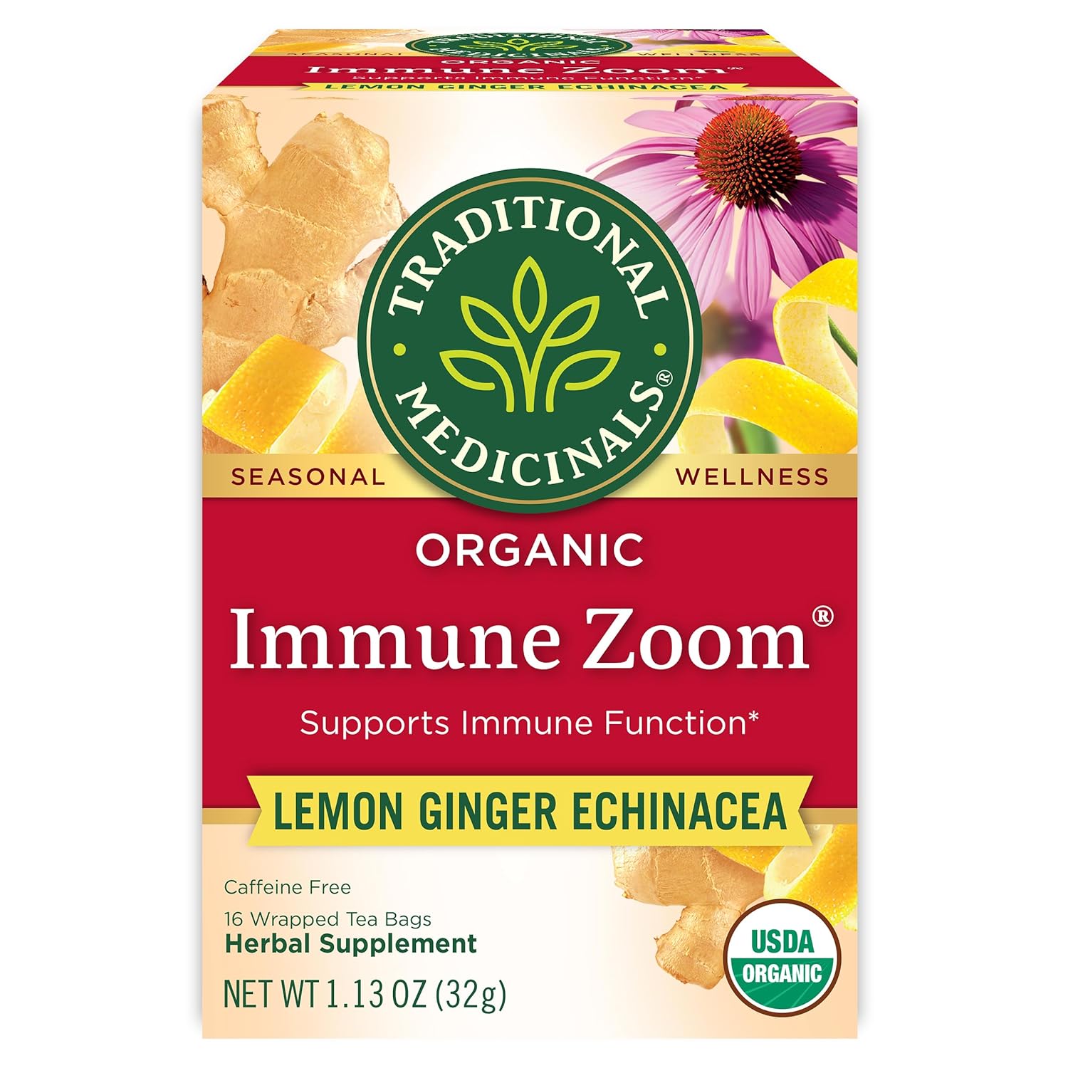 Traditional Medicinals Organic Immune Zoom Lemon Ginger Tea – 16 Ct.