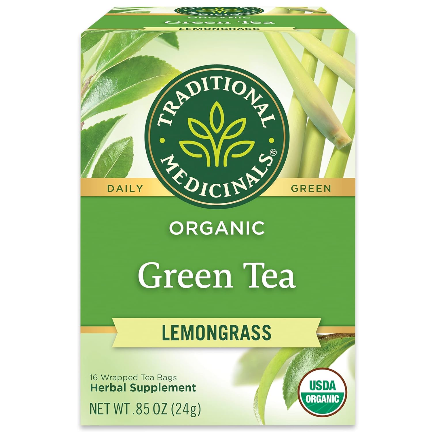 Traditional Medicinals Tea, Organic Green Tea Lemongrass, 16 Tea Bags