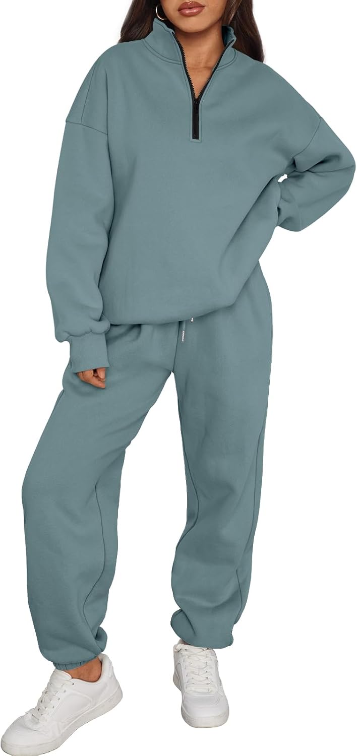 Trendy Queen Womens 2 Piece Outfits Long Sleeve Sweatsuits Sets Half Zip Sweatshirts with Joggers Sweatpants