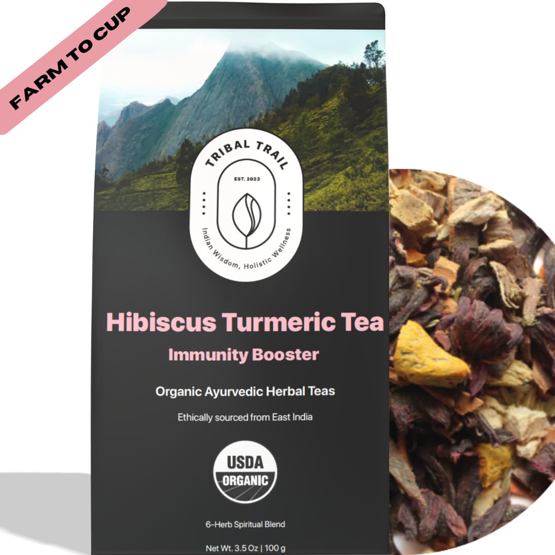 Tribal Trail Organic Hibiscus Tea (3.53 oz) | Blended with 6 Medicinal Herbs | Loose Leaf Herbal Tea | USDA Organic & Non-GMO | Sleep & Digestive Aid | Caffeine Free
