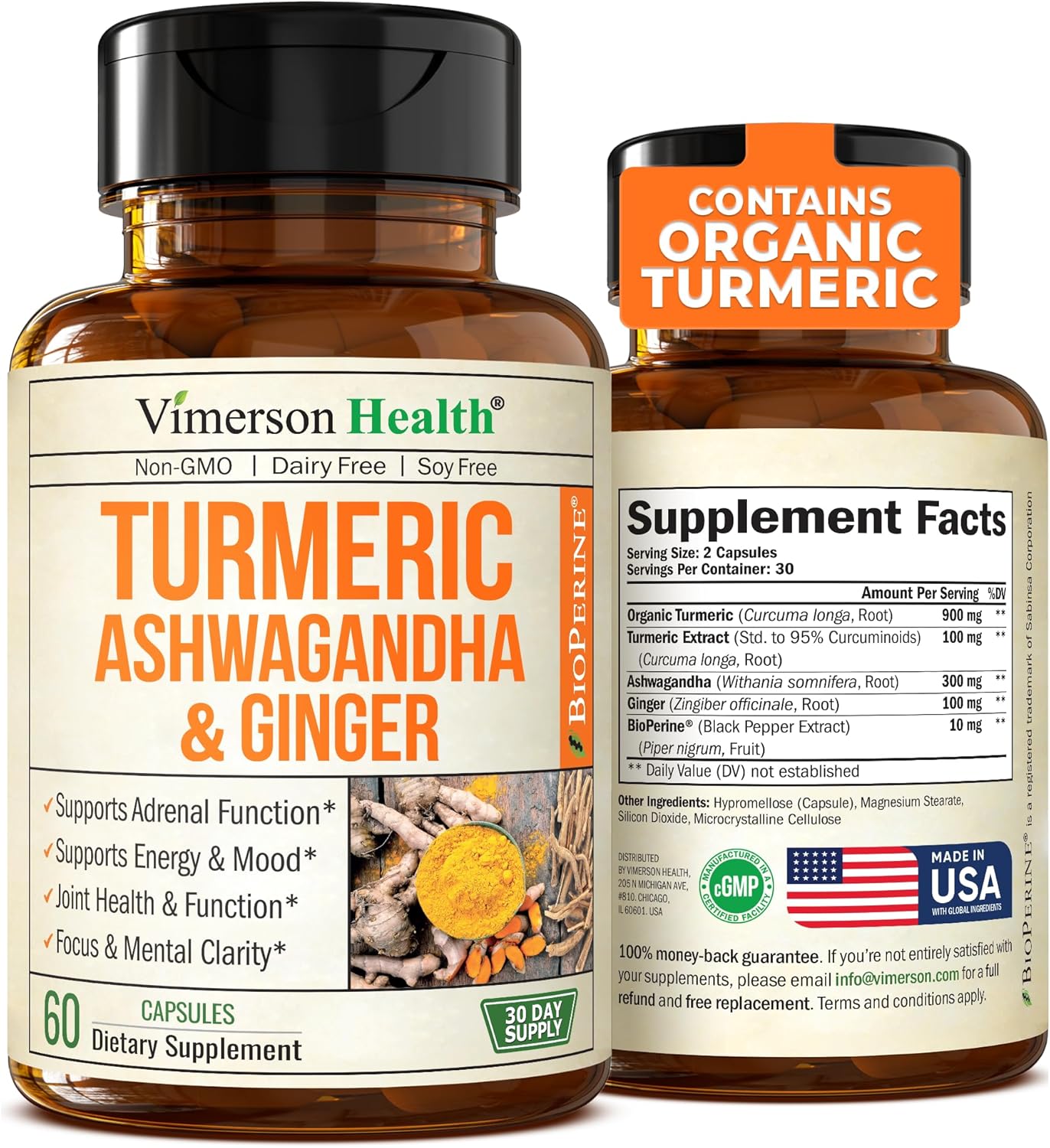 Turmeric Curcumin & Ashwagandha Supplements with Black Pepper. 95% Curcuminoids. Joint Support Supplement with Organic Tumeric, Ginger & Bioperine. Aids Joint Health, Energy, Mood & Overall Well-Being
