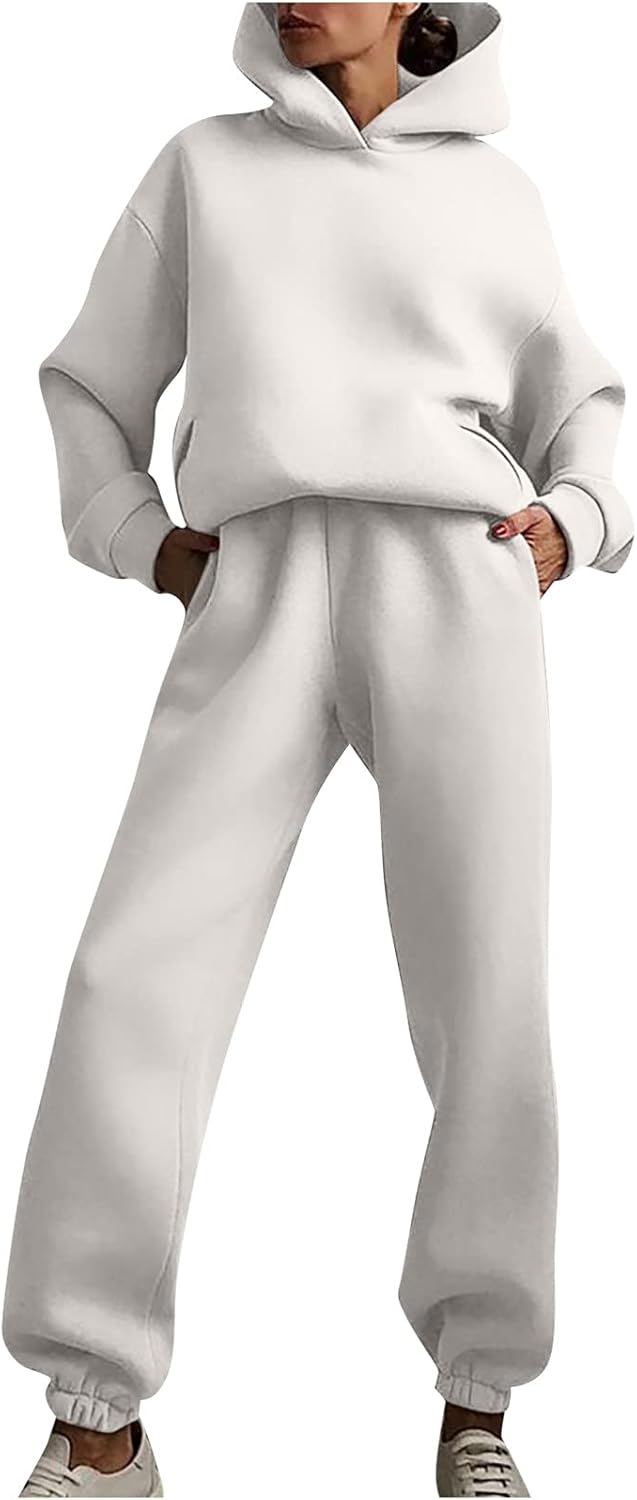 Two Piece Sets for Women Dressy Plus Size Fall Lounge Hoodie Sweatsuit Sets Oversized Sweatshirt Baggy Sweatpants Set