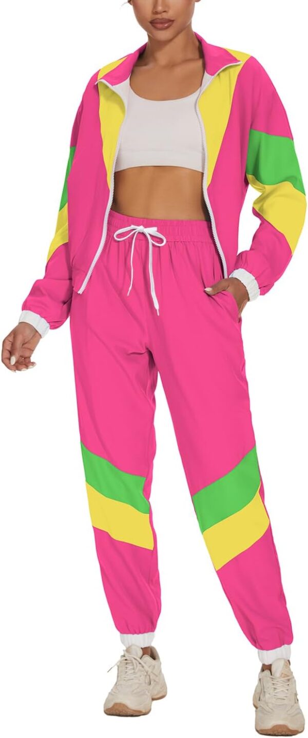 UOUA Women's Color Block 2 Piece 80s 90s Outfits Long Sleeve Windbreaker Jacket Tracksuit Set