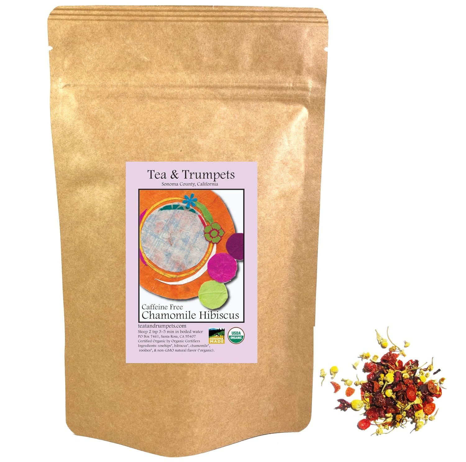USDA Organic Chamomile Hibiscus Fusion Loose Leaf Herbal Tea – 4 oz