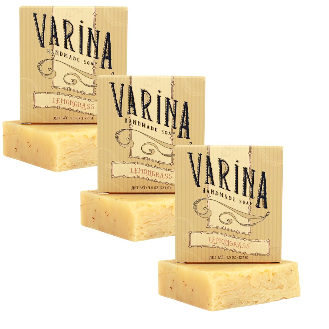Varina Organic Lemongrass Bar Soap – Gentle Cleansing for Sensitive Skin, Herbal and Mint – 3 Pack