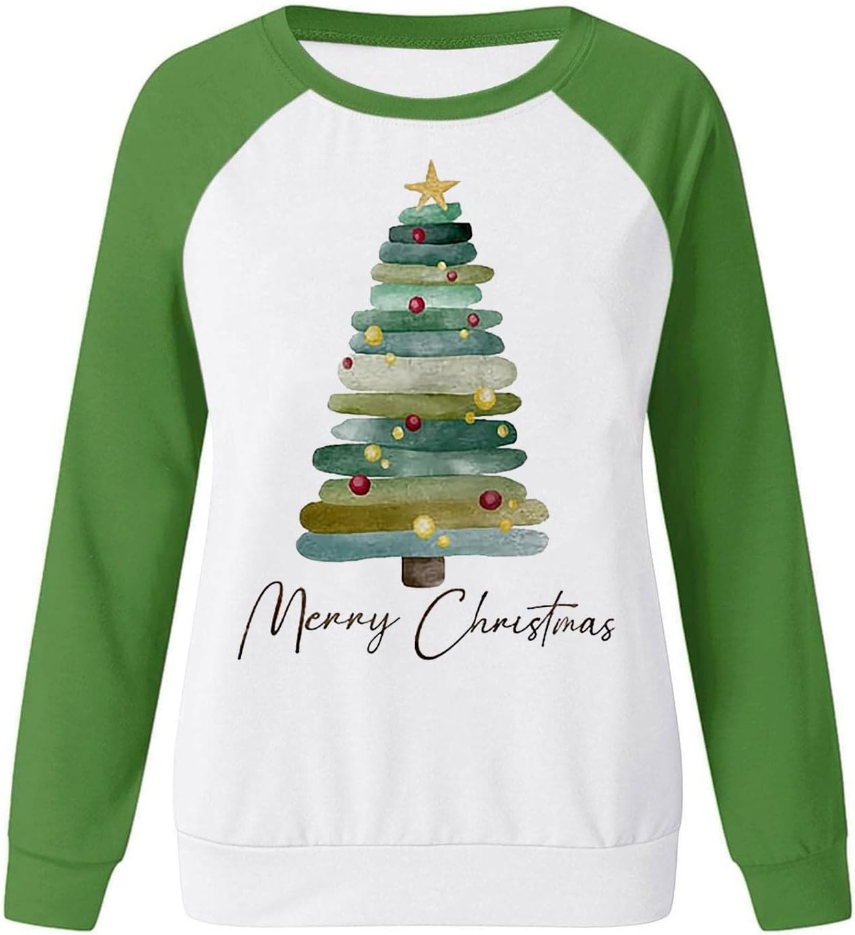 Vintage Sweatshirt Women’s Watercolor Tree Print Sweatshirt Merry Christmas Graphic Tees Cute Christmas Tree Shirts