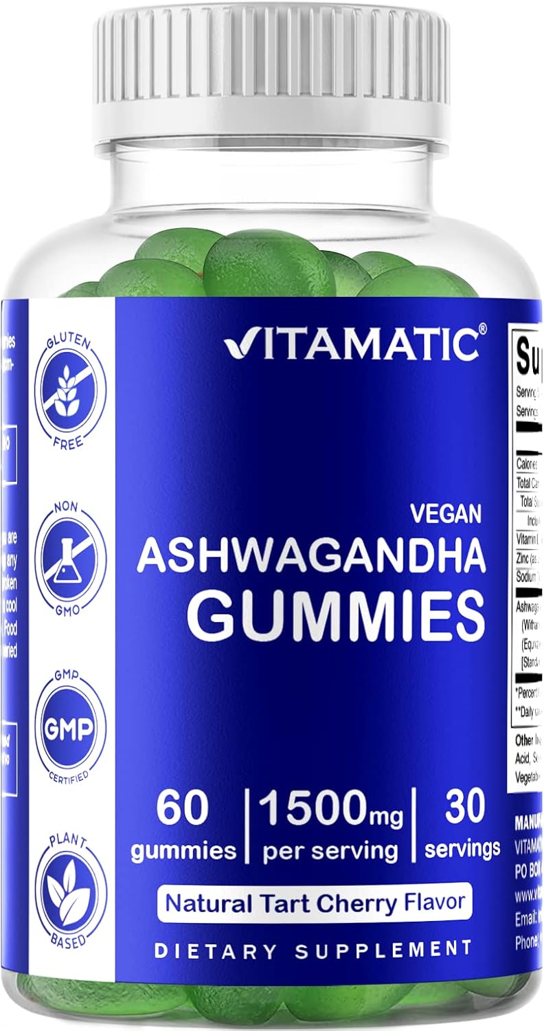 Vitamatic Ashwagandha Gummies 1500mg per Serving - 60 Vegan Gummies Vitamatic Ashwagandha Gummies 1500mg per Serving - 60 Vegan Gummies - 3% Withanolides