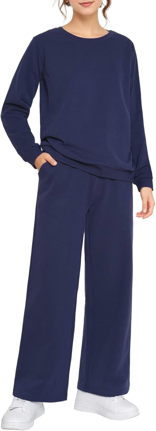 Weintee Women’s Petite Sweatsuits Wide Leg Sweatpants and Sweatshirt Sets Jogging Suits