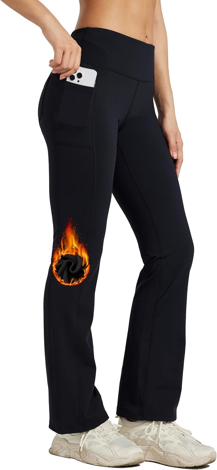 Willit Women’s Fleece Lined Pants Yoga Bootcut Thermal Winter Pants High Waisted Flare Leggings Water Resistant