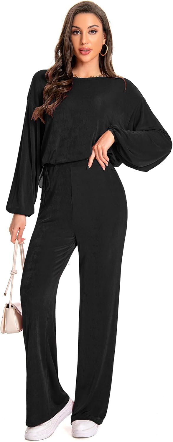 Women 2 Piece Lounge Sets Fall Casual Outfits Long Sleeve Tracksuits Matching Wide Leg Pants Sweatsuit