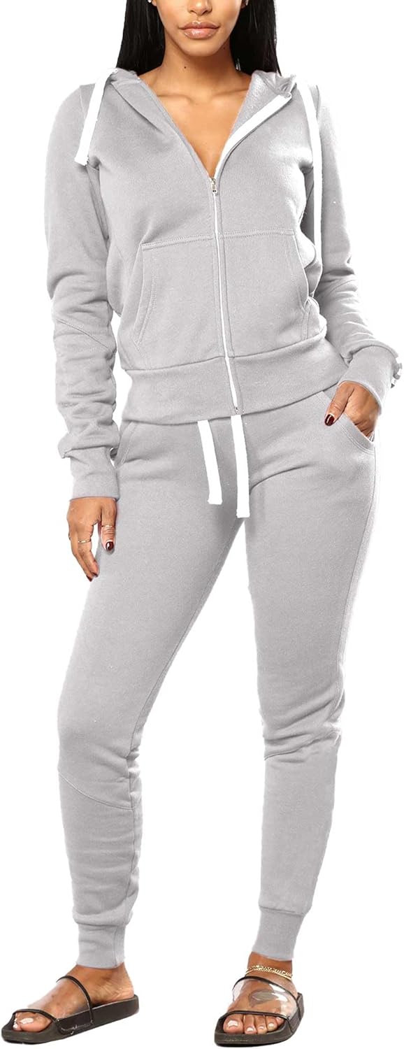 Women 2 Piece Sweatsuit Fall Outfits jogger Tracksuit Sweatpants Sets Casual Long Sleeve Zip Up Hoodie