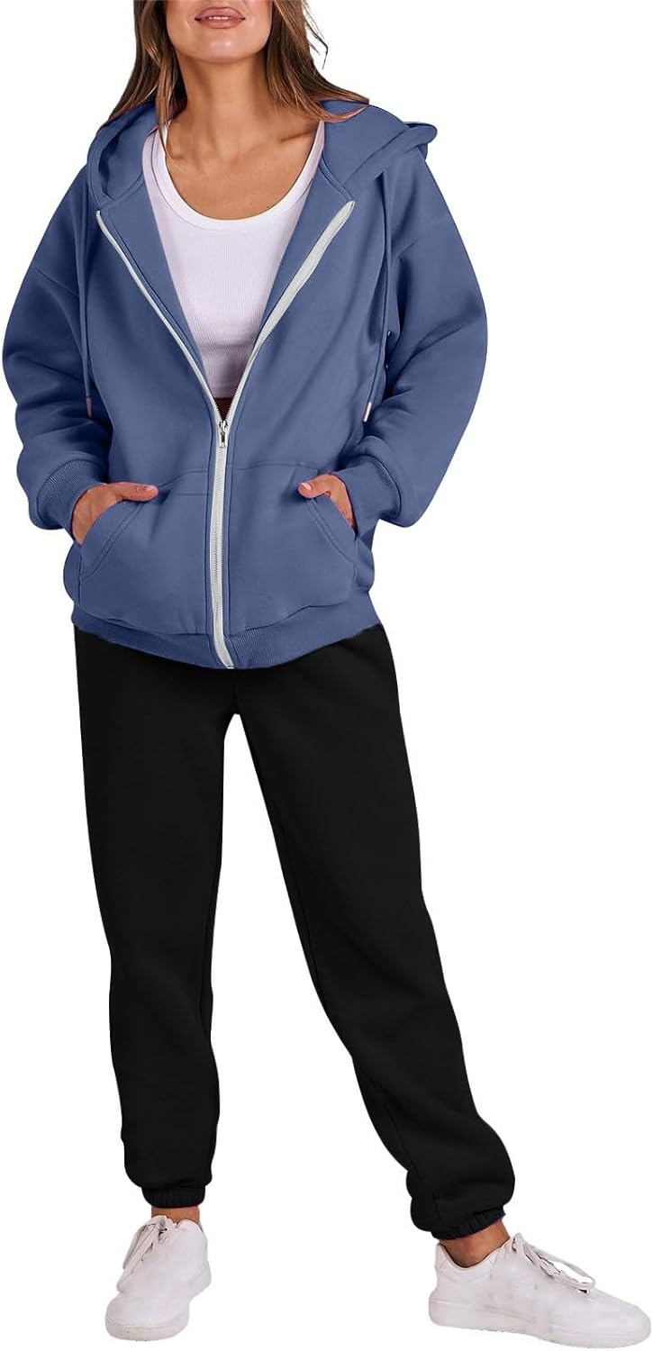 Women’s 2 Piece Outfits Lounge Set Sweatsuit Oversized Full Zip Pullover Long Sleeve Sweatshirt Jogger Pants Set