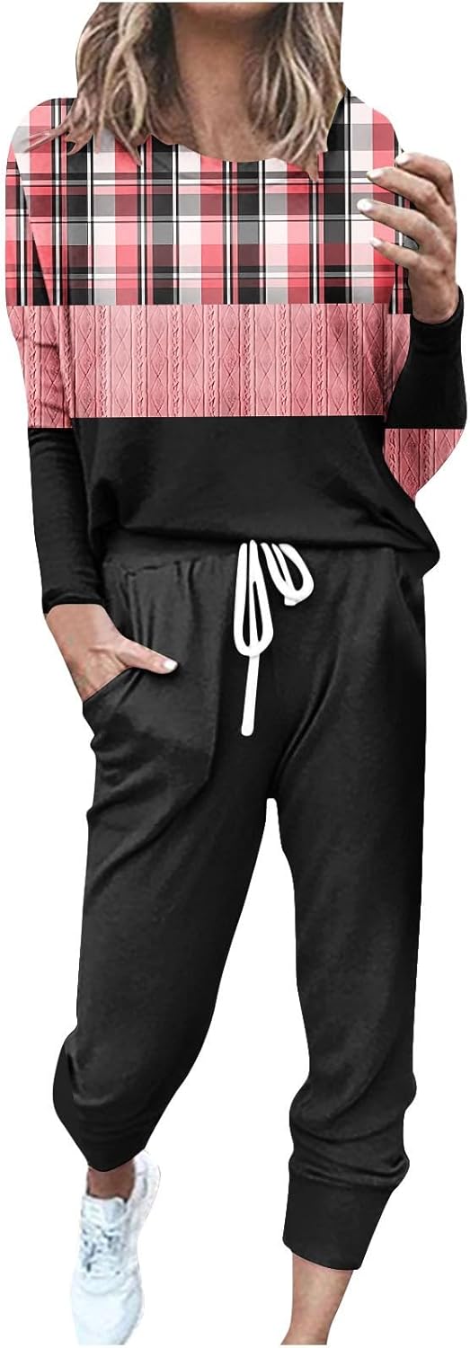 Women’s 2 Piece Tracksuit Fall Outfits 2024 Color Block Tops And Sweatpants Lounge Sets Workout Athletic Tracksuits