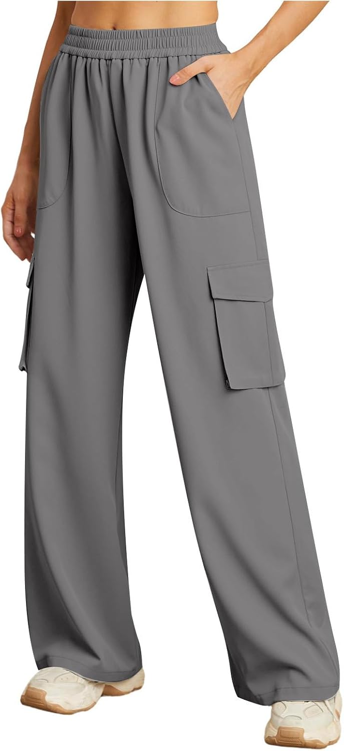 Womens Cargo Pants Winter Fleece Sweatpants Pockets High Waisted Casual Joggers Baggy Stretchy Wide Leg Streetwear