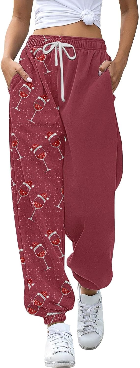Womens Christmas Cinch Bottom Sweatpants Casual High Waisted Active Workout Joggers Xmas Santa Trendy Plus Size Pant