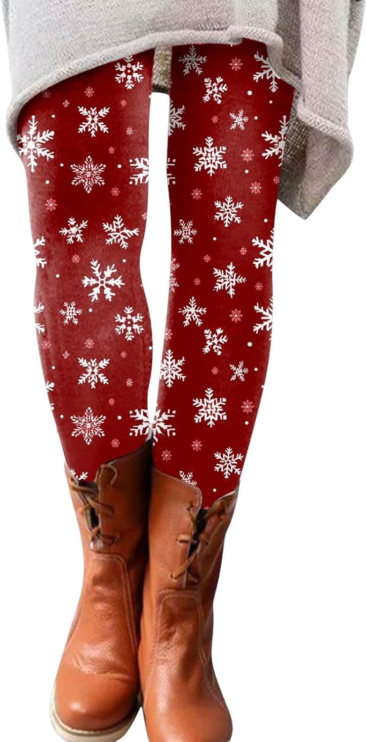 Women’s Christmas Leggings High Waisted Santas Reindeer Sknowflake Print Holiday Tights Winter Warm Thick Leggings