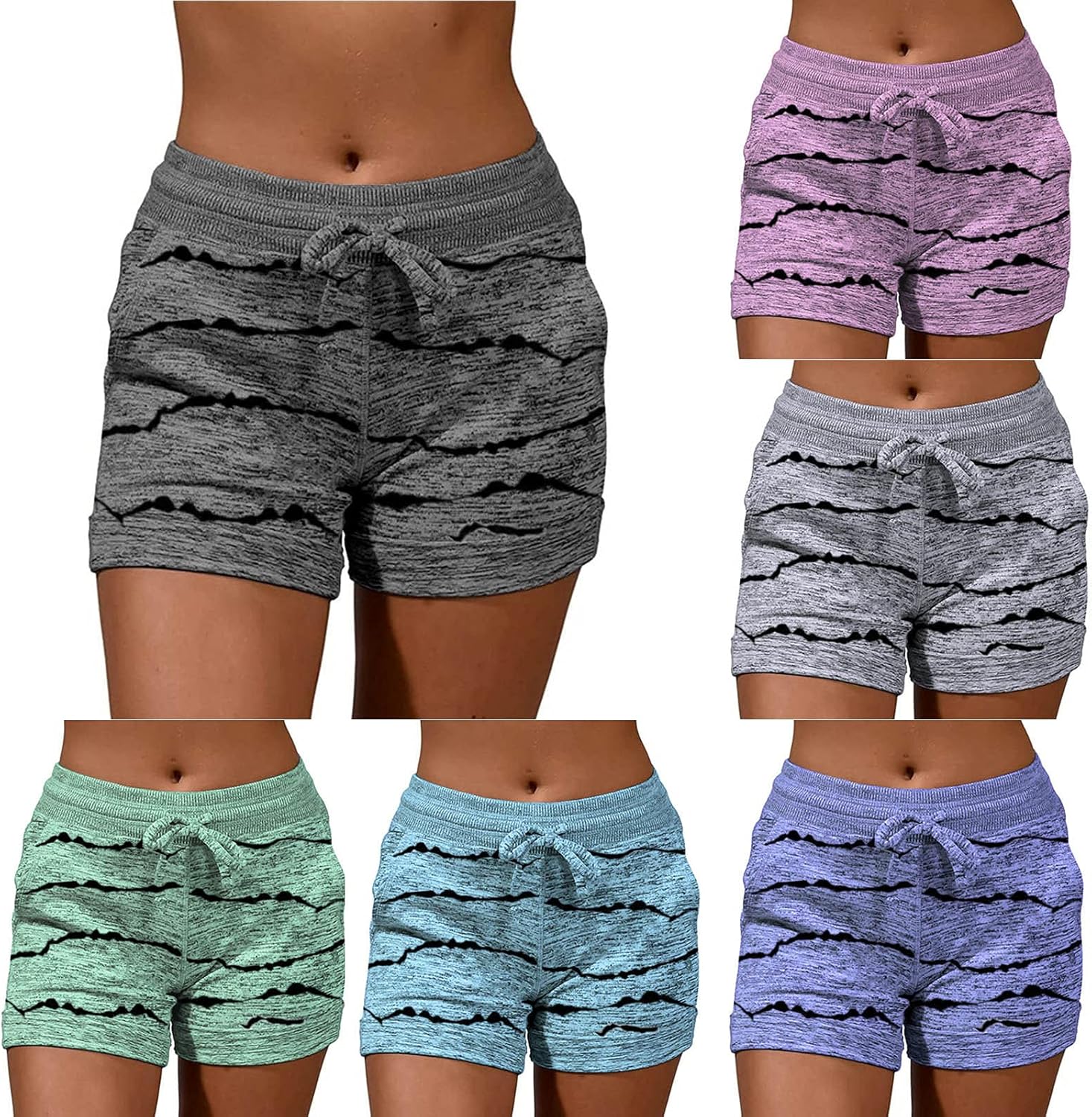 Women’s Drawstring Sports Shorts Casual Pocket Loose Printed Sweat Shorts Elastic Workout Running Athletic Shorts