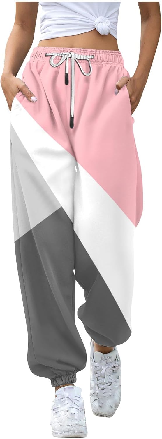 Women’s Fashion Fleece Baggy Cargo Sweatpants Joggers with Pockets Cinch Bottom High Waisted Athletic Sweat Pants