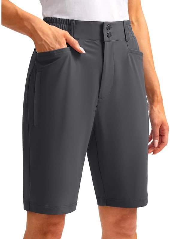 Women’s Golf Hiking Shorts 9″ Stretch Quick Dry Cargo Bermuda Long Shorts Knee Length with Pockets for Women