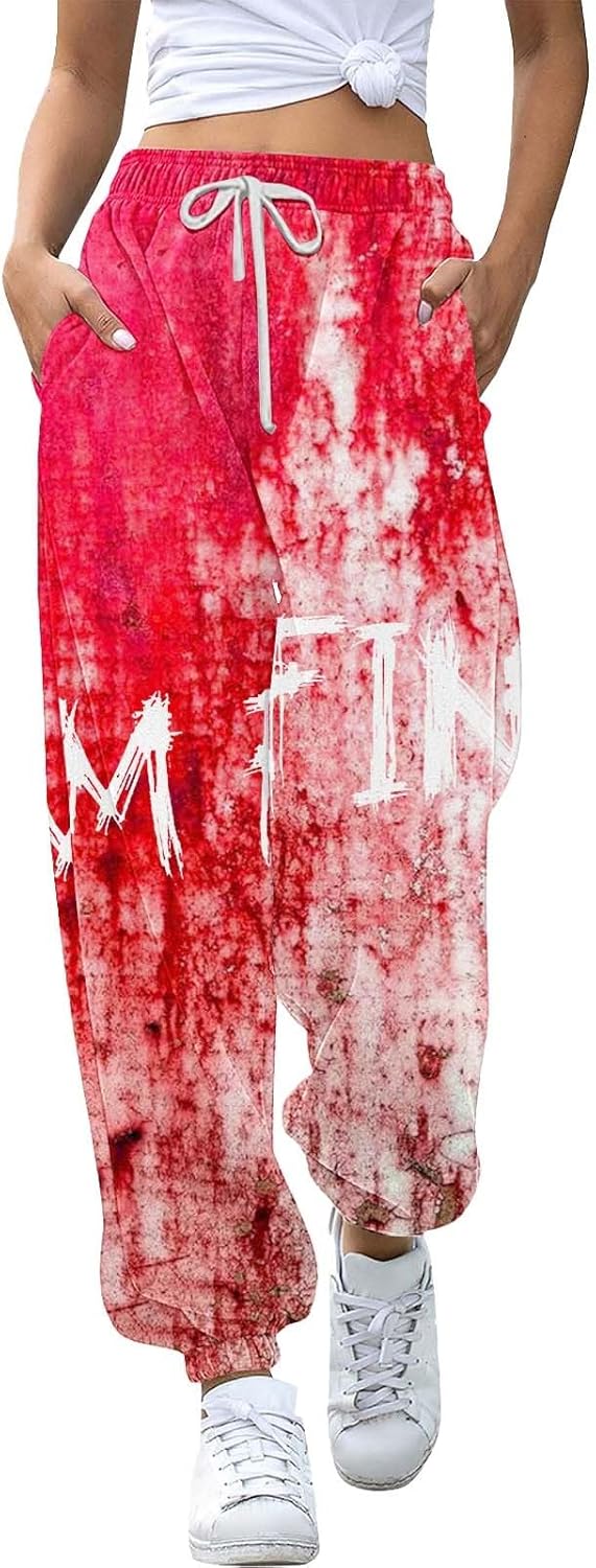 Women’s Halloween Sweatpants High Waisted Bloody Printed Workout Active Joggers Baggy Cinch Bottom Trousers
