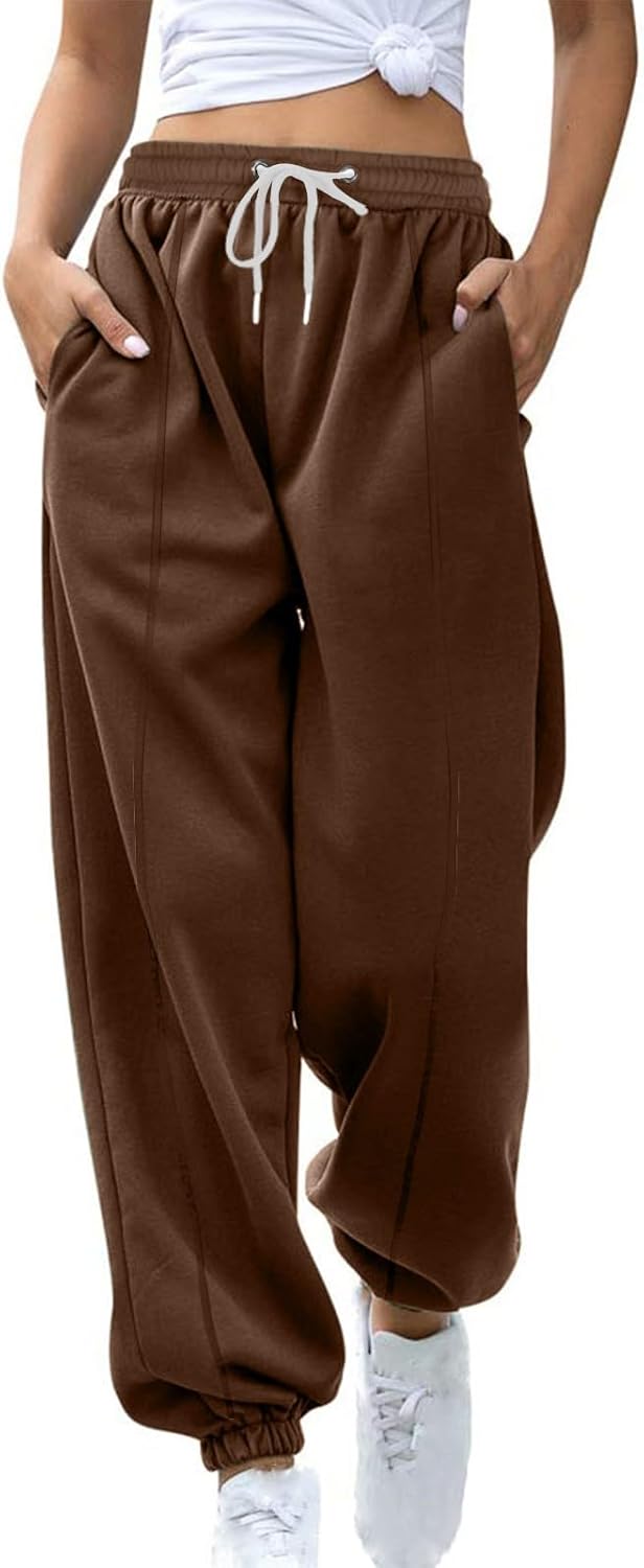 Womens High Waisted Baggy Sweatpants Workout Athletic Jogger Pants Cinch Bottom Casual Loose Fleece Lounge Trousers