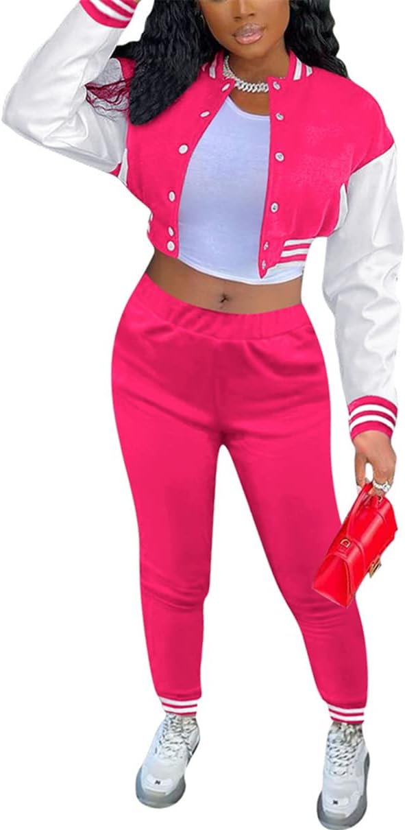 Women’s Varsity Outfits Baseball Jackets 2 Piece Suit Long Sleeve Sweatsuits Set