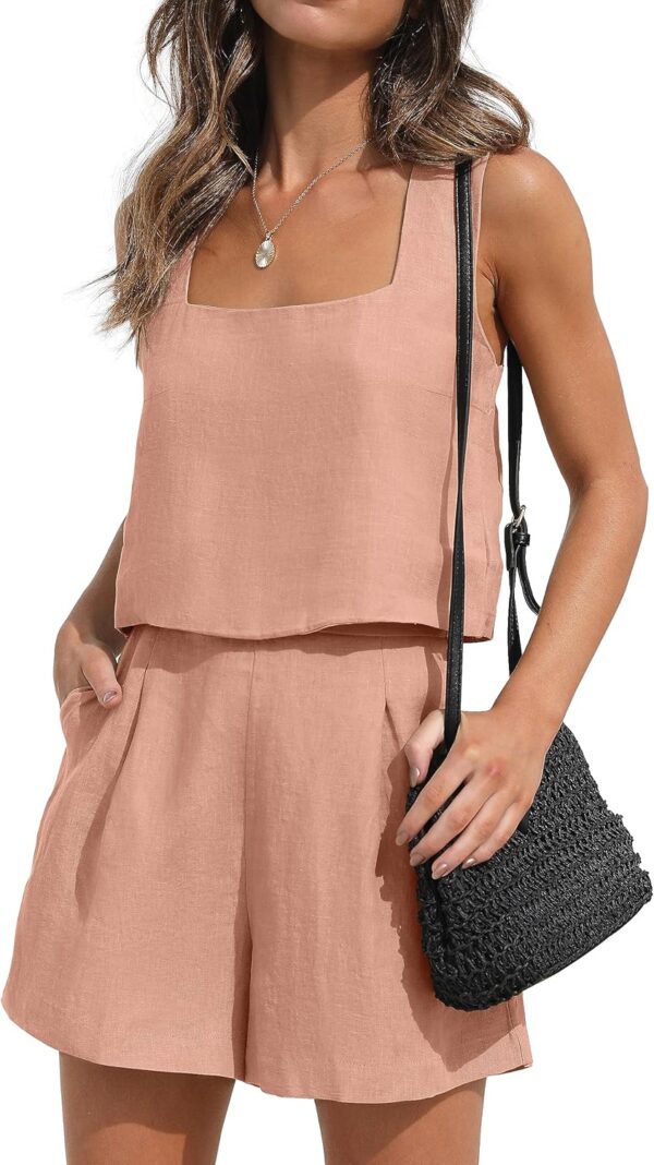 ZESICA Women's 2024 2 Piece Set Linen Tank Crop Tops and Shorts Summer Two Piece Outfits Pajamas
