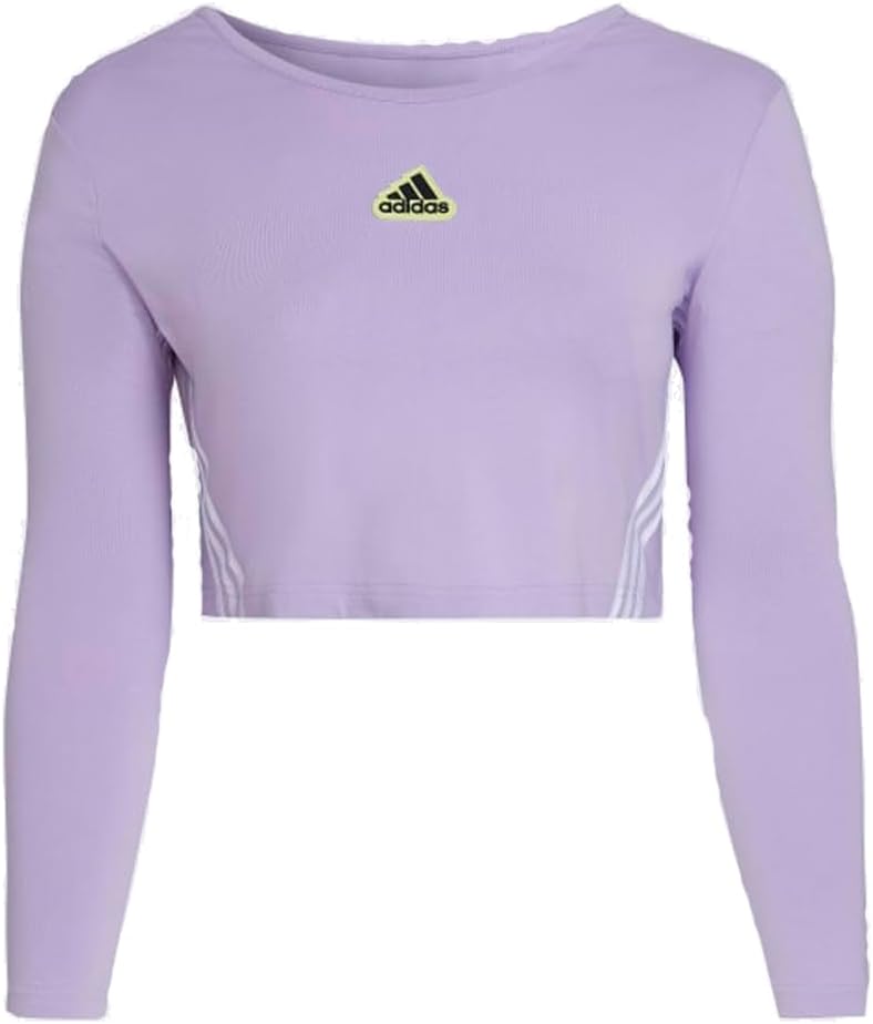 adidas Womens Sportswear Hyperpulse Crop Long Sleeve T-Shirt, Purple Glow